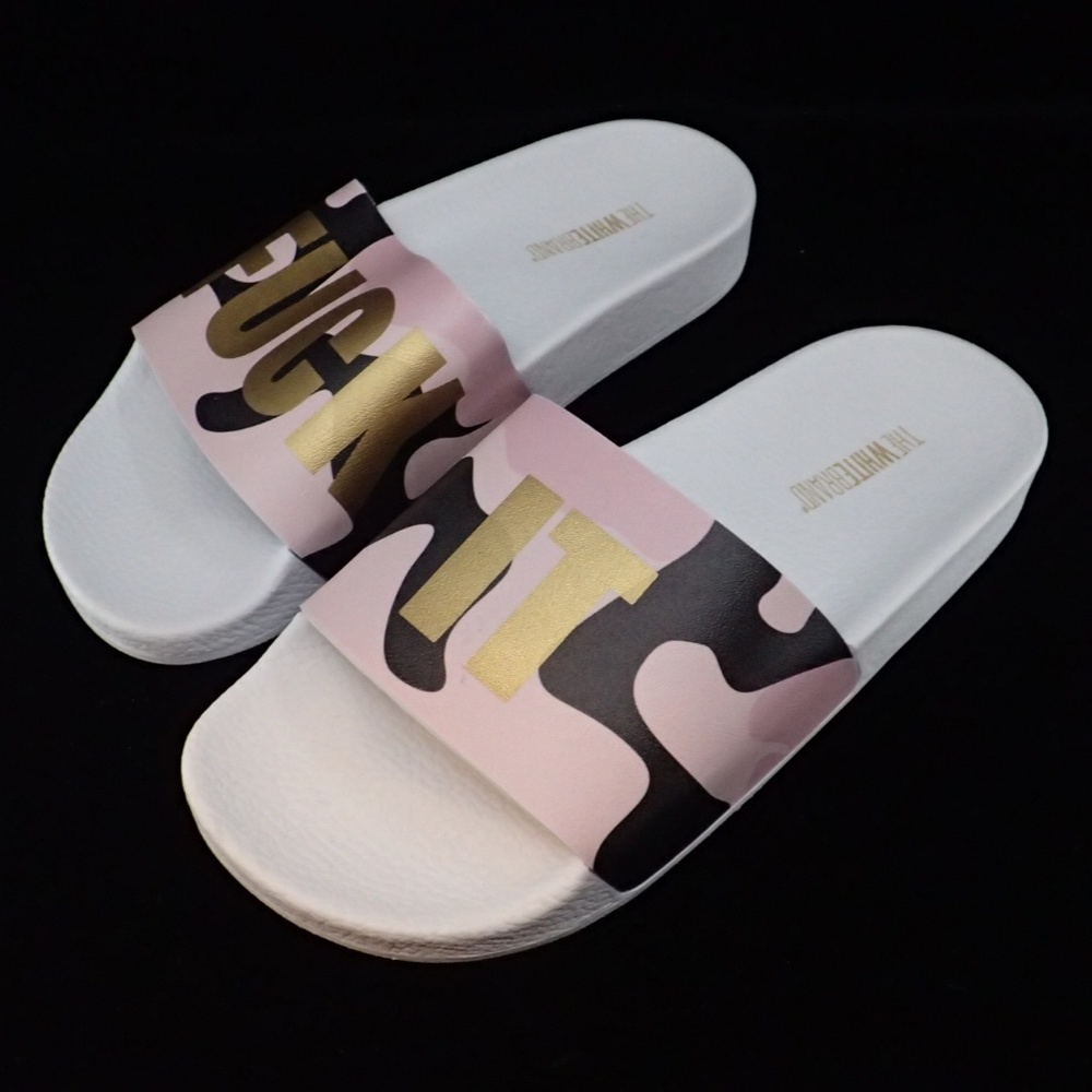 The White Brand F*ck It Camo Pink Sandals 36 - New